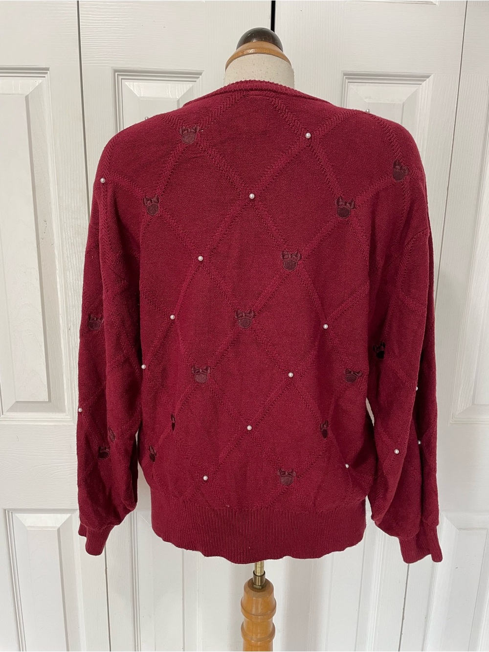 Disney Burgundy Mini Mouse Crewneck Sweater with Faux Pearl Accents - Picture 2 of 8